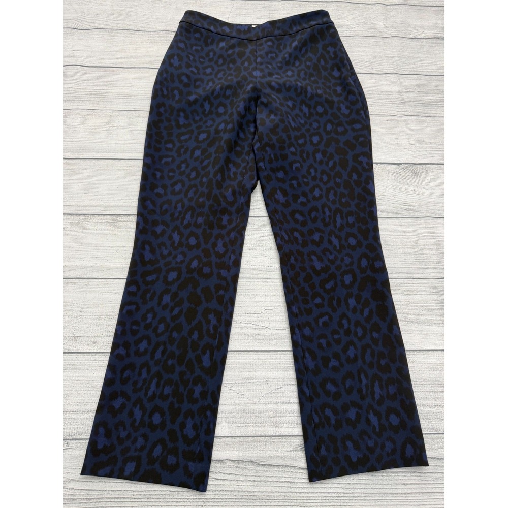 Kate Spade Wild Ones Ankle Pants Womens 0 Blue Black Leopard Side Zip Mid Rise